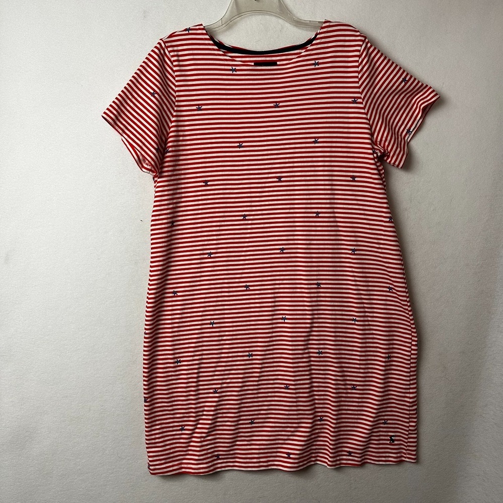 Joules Riviera Dress Womens 14 Red White Striped Star Embroidered Cotton 215166